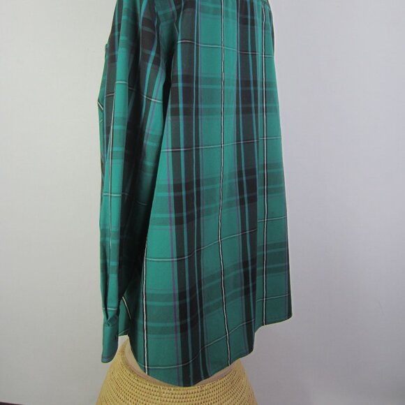 Coldwater Creek Women Plus 2X Teal Blue Green Black Plaid Cotton LS Shirt - Picture 12 of 15